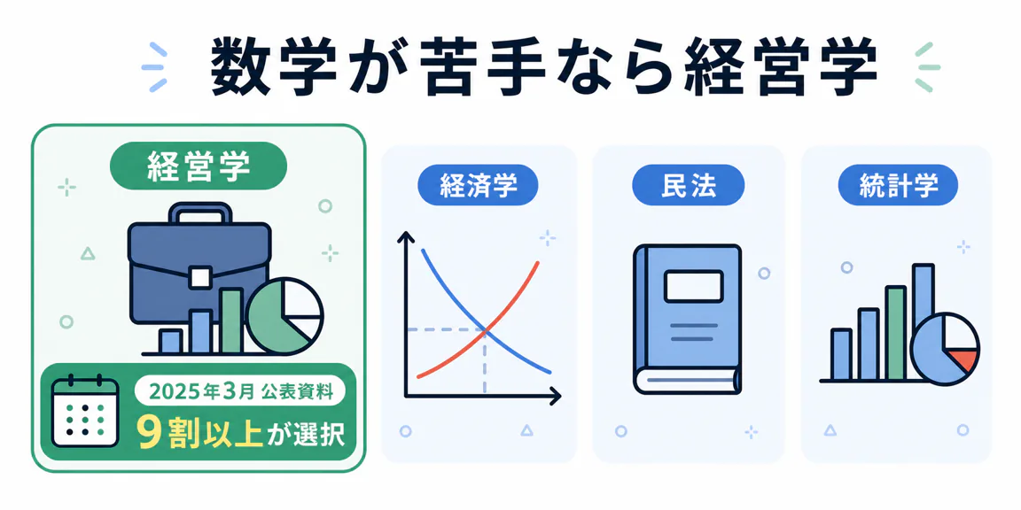 2025年3月の審査会資料で選択科目受験者の9割以上が経営学を選択